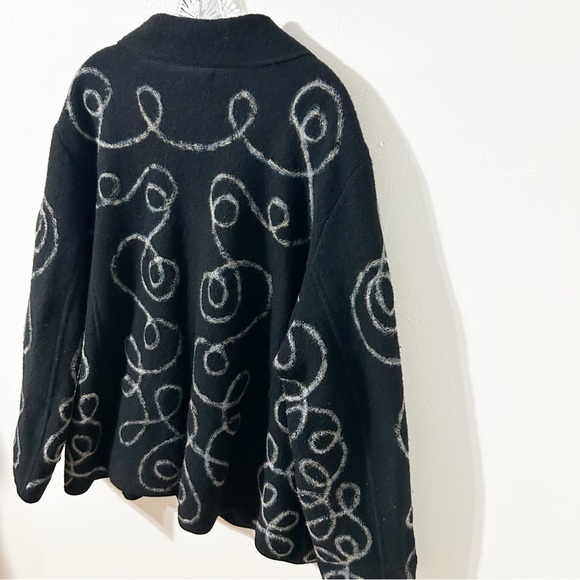 Vintage Carole Little Boiled Wool Cardigan Jacket Black- Yellow Blue White Swirl - Picture 9 of 16